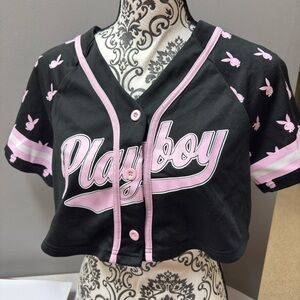 Playboy  Black and Pink Shirt Crop Top